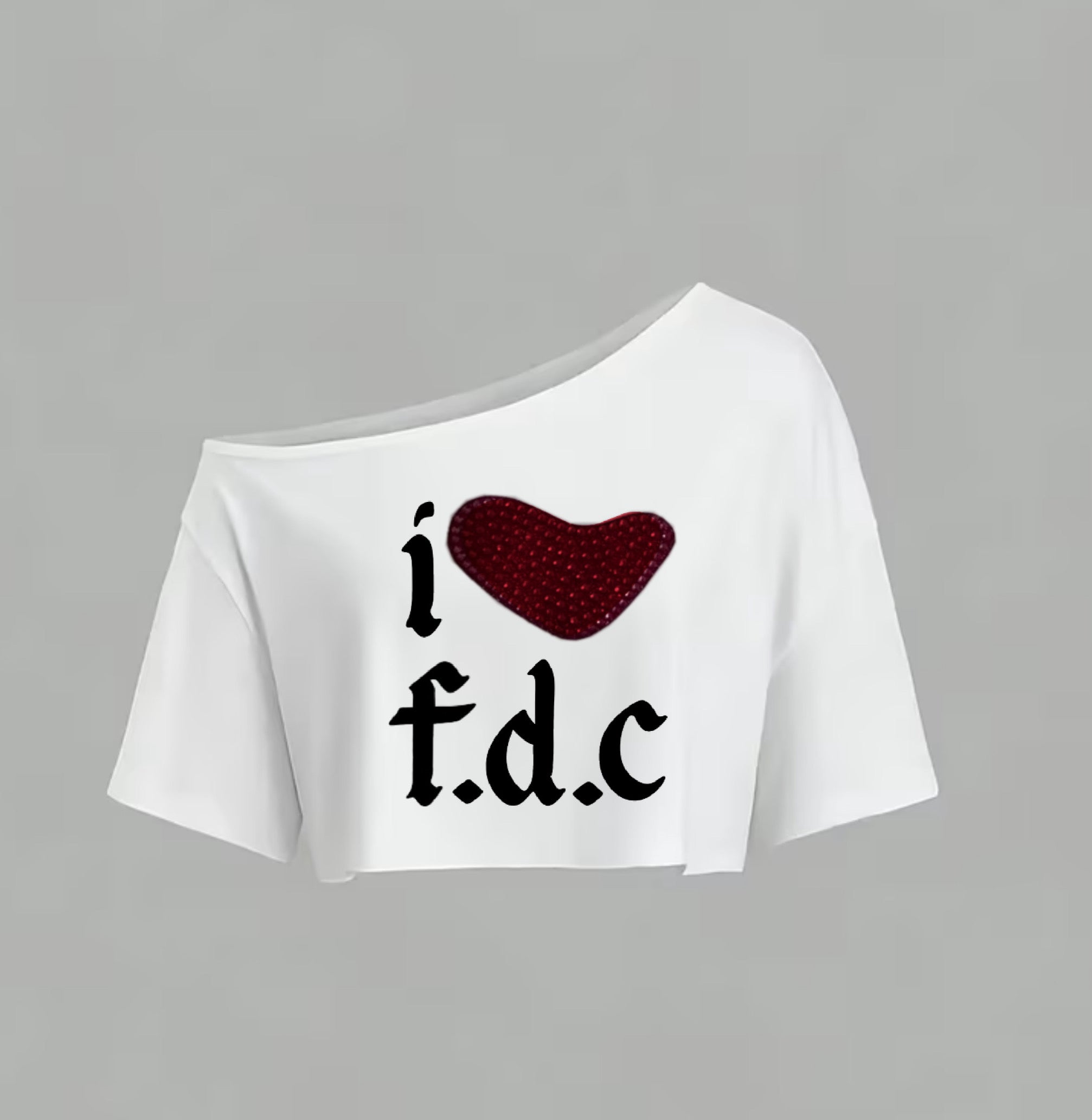 I Heart FDC rhinestone off-shoulder top