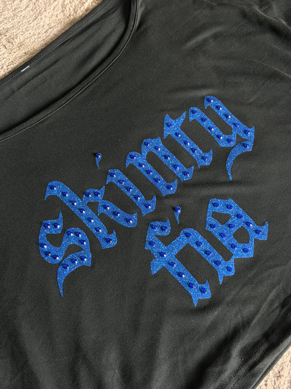 Skinty Fia Blue Rhinestone Off Shoulder Top