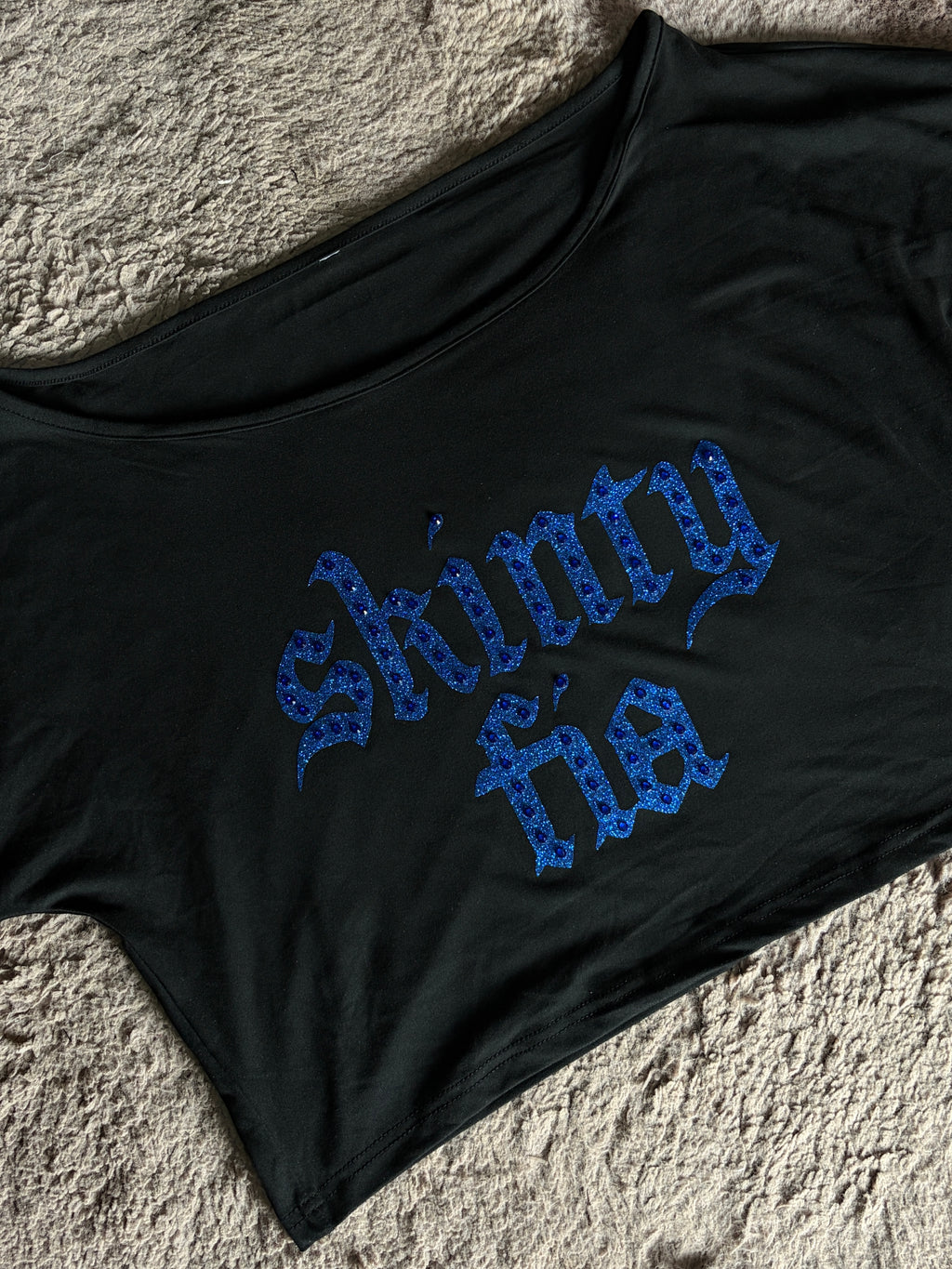 Skinty Fia Blue Rhinestone Off Shoulder Top