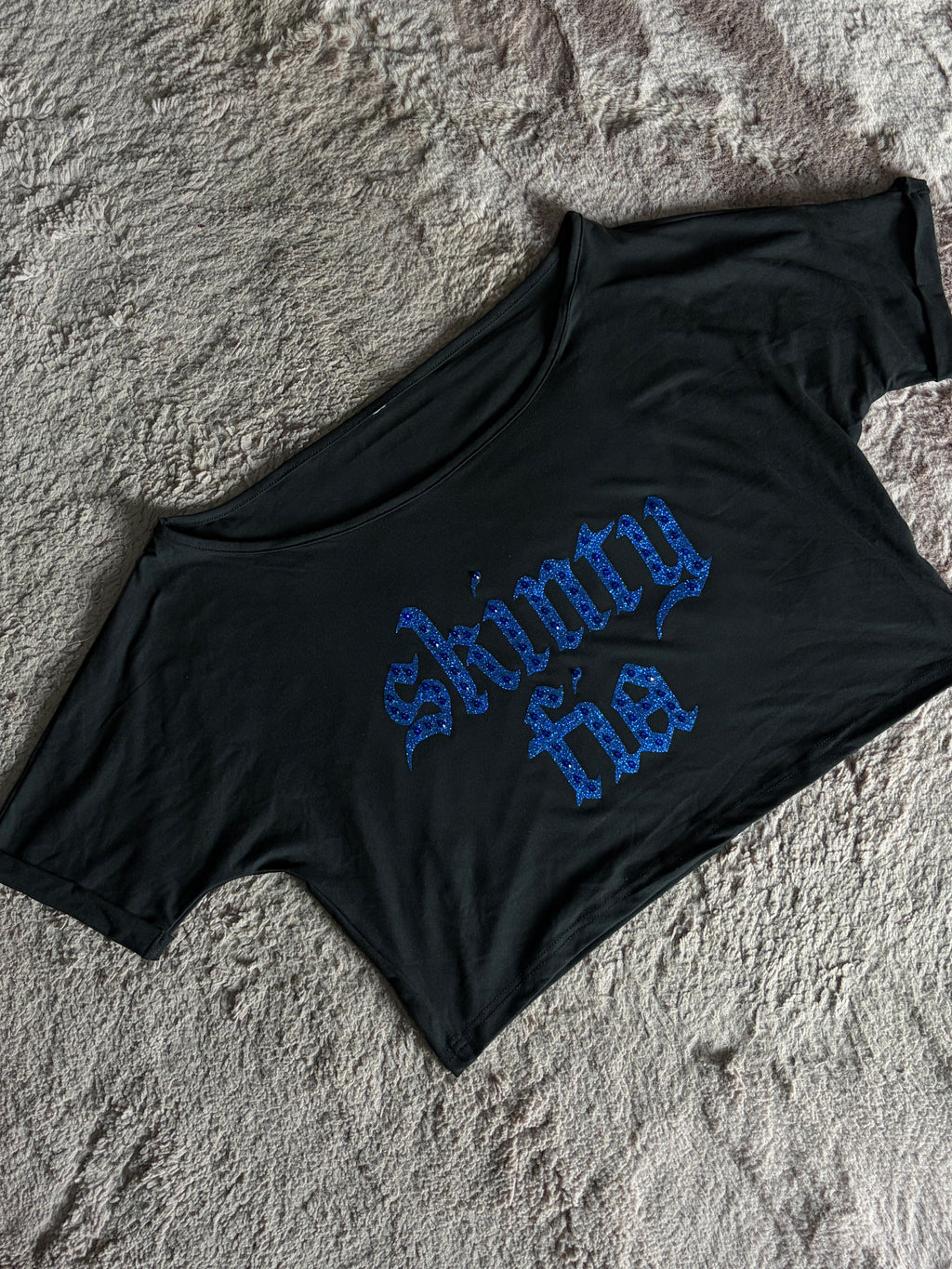 Skinty Fia Blue Rhinestone Off Shoulder Top