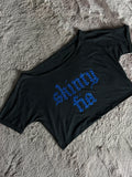 Skinty Fia Blue Rhinestone Off Shoulder Top