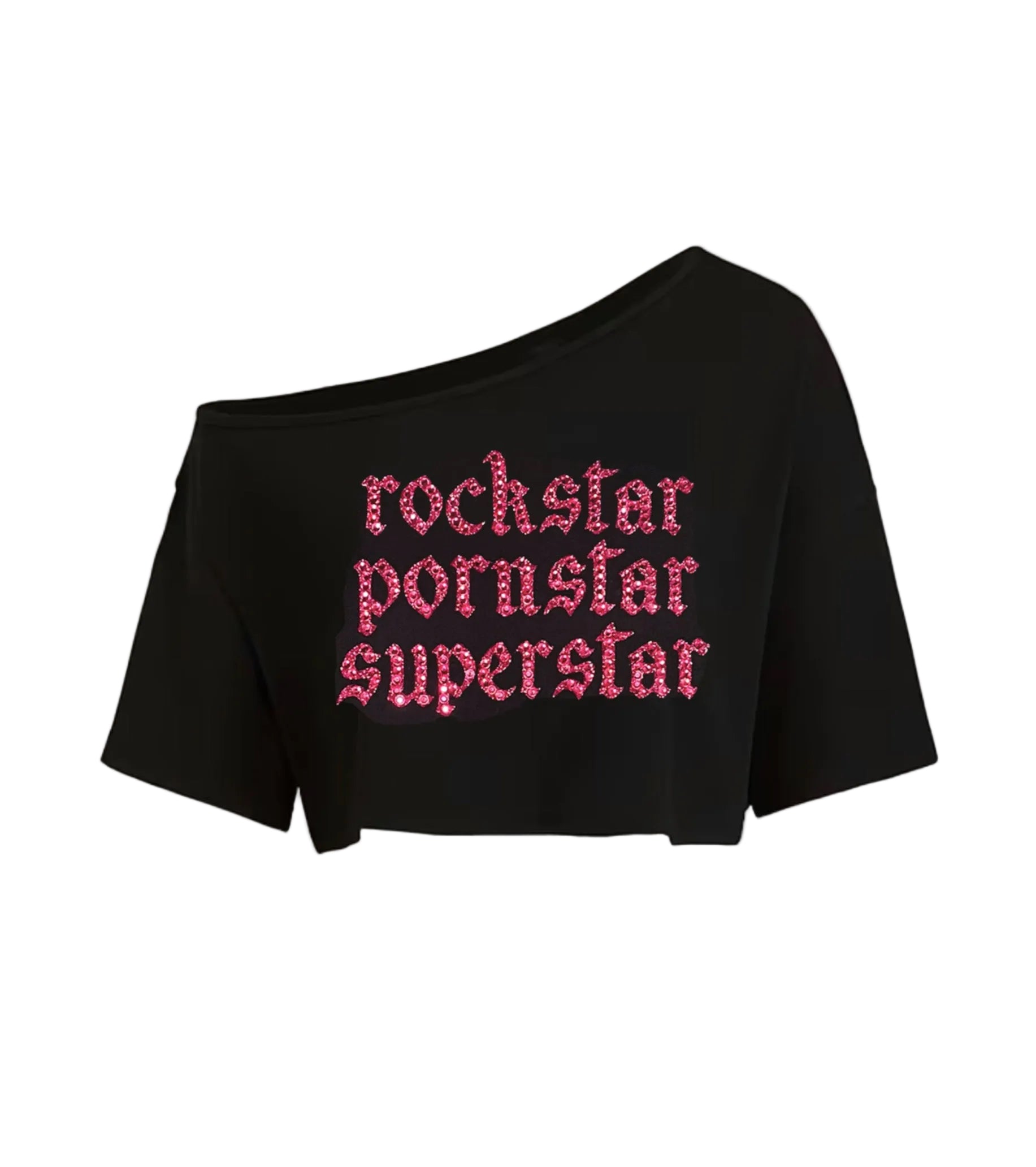 Fontaines DC rhinestone off-shoulder top